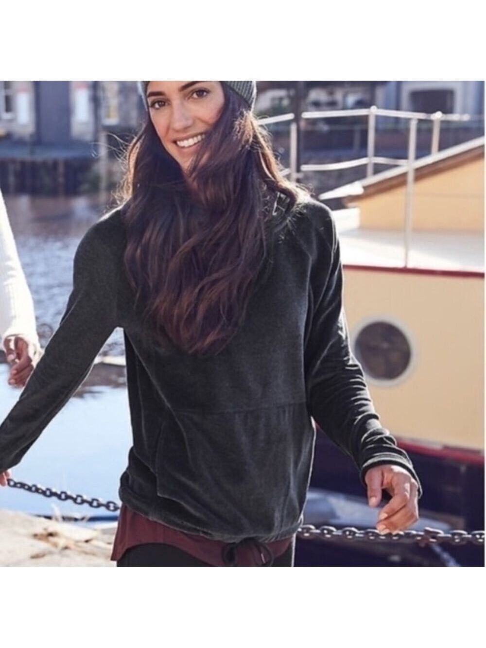 Athleta Grey Velour Cowl Tunnel Neck Pullover